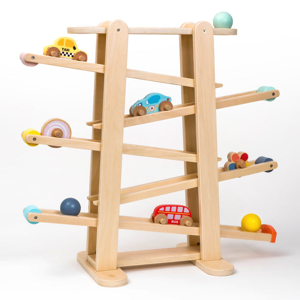 Oh My Baby Wooden Ramp for Cars and Toy Balls, with Vehicles Included, Marble Tracks