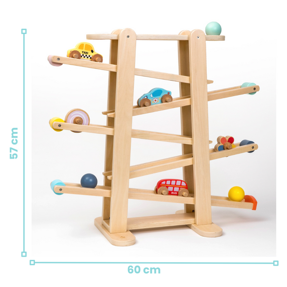 Oh My Baby Wooden Ramp for Cars and Toy Balls, with Vehicles Included, Marble Tracks